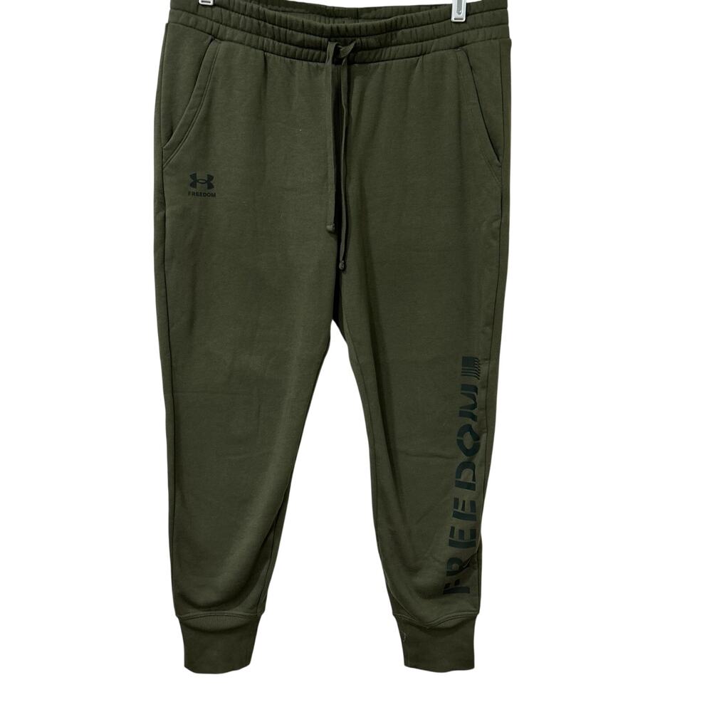Under Armour Womens Size Large OD Green Rival Fleece Freedom Joggers Sweatpants
